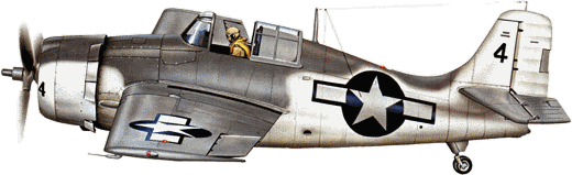 Истерн Эркрафт FM-1 из VC-58 с эскортного авианосца "Гуадалканал" (CVE-60) окрашен в Атлантический противолодочный камуфляж - темно-серый верх и белый низ, борта и киль
